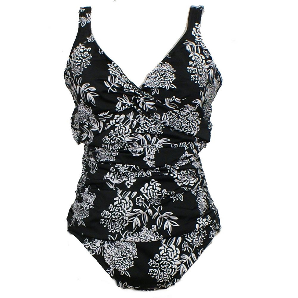 Black Floral Ruched Tummy  Control Swimsuit 14